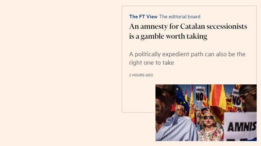 El Financial Times publica un editorial a favor de la amnistía: "Es conveniente para Catalunya y para España"
