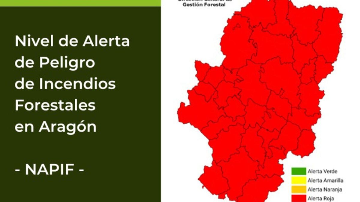 Todo Aragón, en alerta roja por riesgo muy alto de incendios por segundo día consecutivo