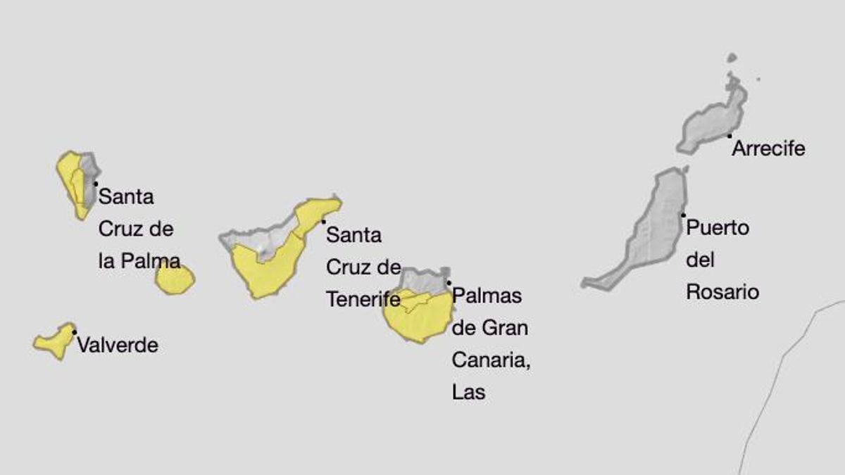 Mapa de la Aemet  del aviso amarillo por altas temperaturas este lunes, 28 de julio.