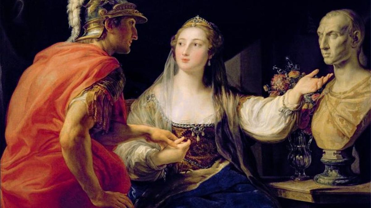 "Cleopatra mostrando a Octavio el busto de Julio César!", de Pompeo Batoni