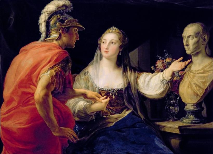 "Cleopatra mostrando a Octavio el busto de Julio César!", de Pompeo Batoni