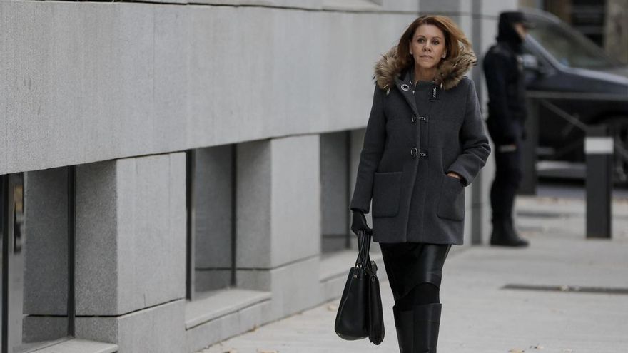 La ex secretaria general del PP María Dolores de Cospedal a su llegada este martes a la Audiencia Nacional