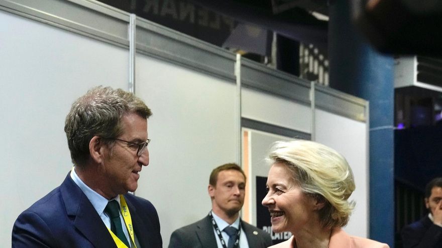 El presidente del PP, Alberto Núñez Feijóo, se reúne con la presidenta de la Comisión Europea, Ursula von der Leyen, en el Congreso del PPE que se celebra en Bucarest (Rumania).
