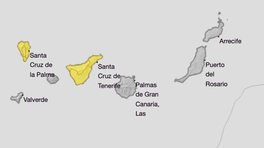 Aemet activa un aviso amarillo en Tenerife y La Palma por lluvias fuertes