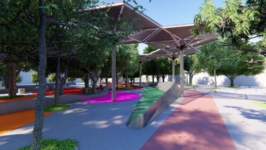 Los parasoles que aportarán sombra hasta que los árboles completen su desarrollo.