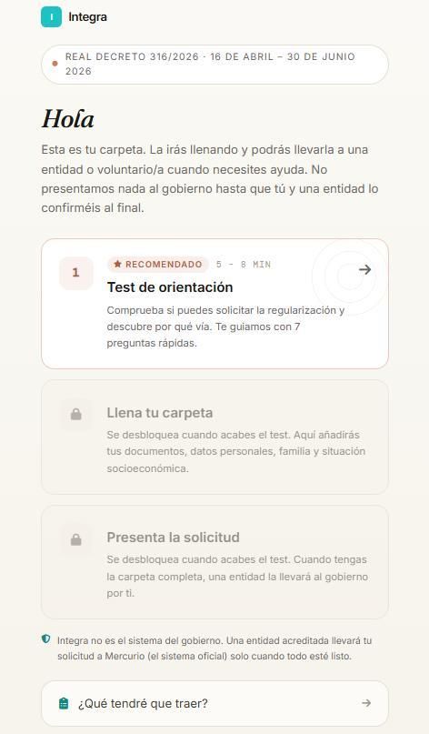 Captura de pantalla de la web de Integra