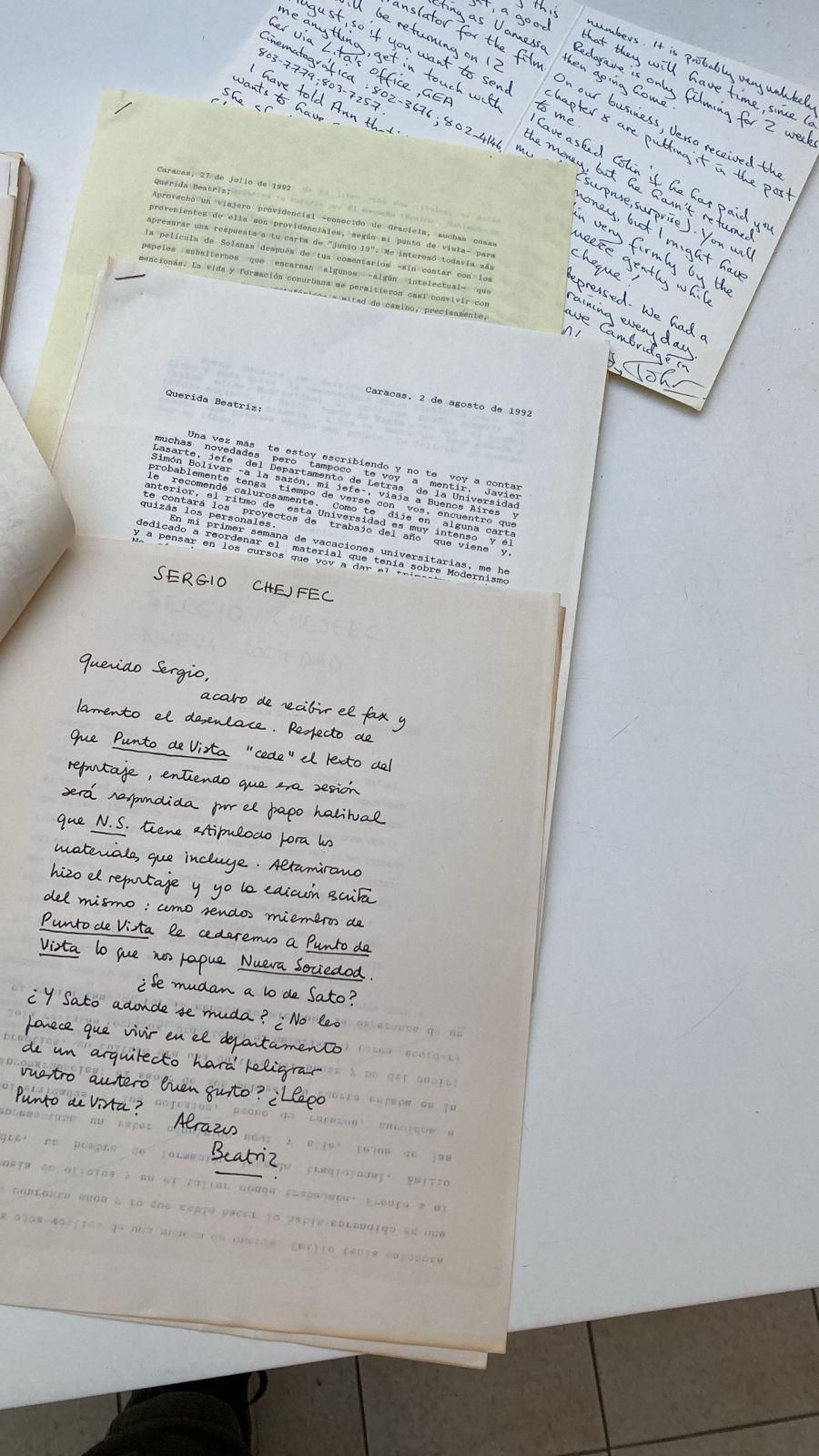 Parte de la correspondencia de Beatriz Sarlo con el escritor Sergio Chejfec en la década de los '90.
