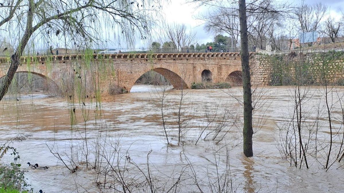 El río Henares supera el umbral naranja a su paso por Guadalajara este lunes