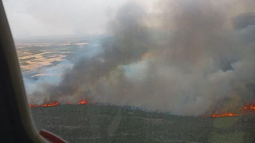 Medios aéreos y terrestres actúan en otro incendio forestal en Ayoó de Vidriales, al norte de Zamora