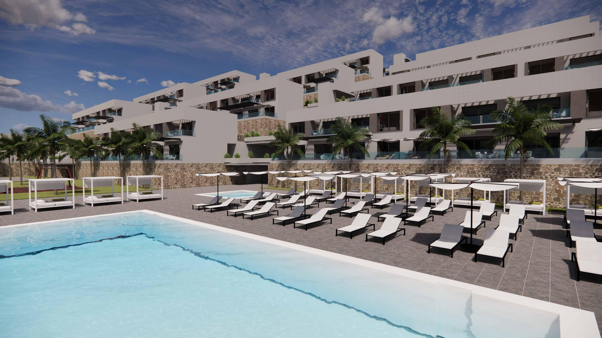 Recreación de las zonas comunes de los 92 apartamentos turísticos.