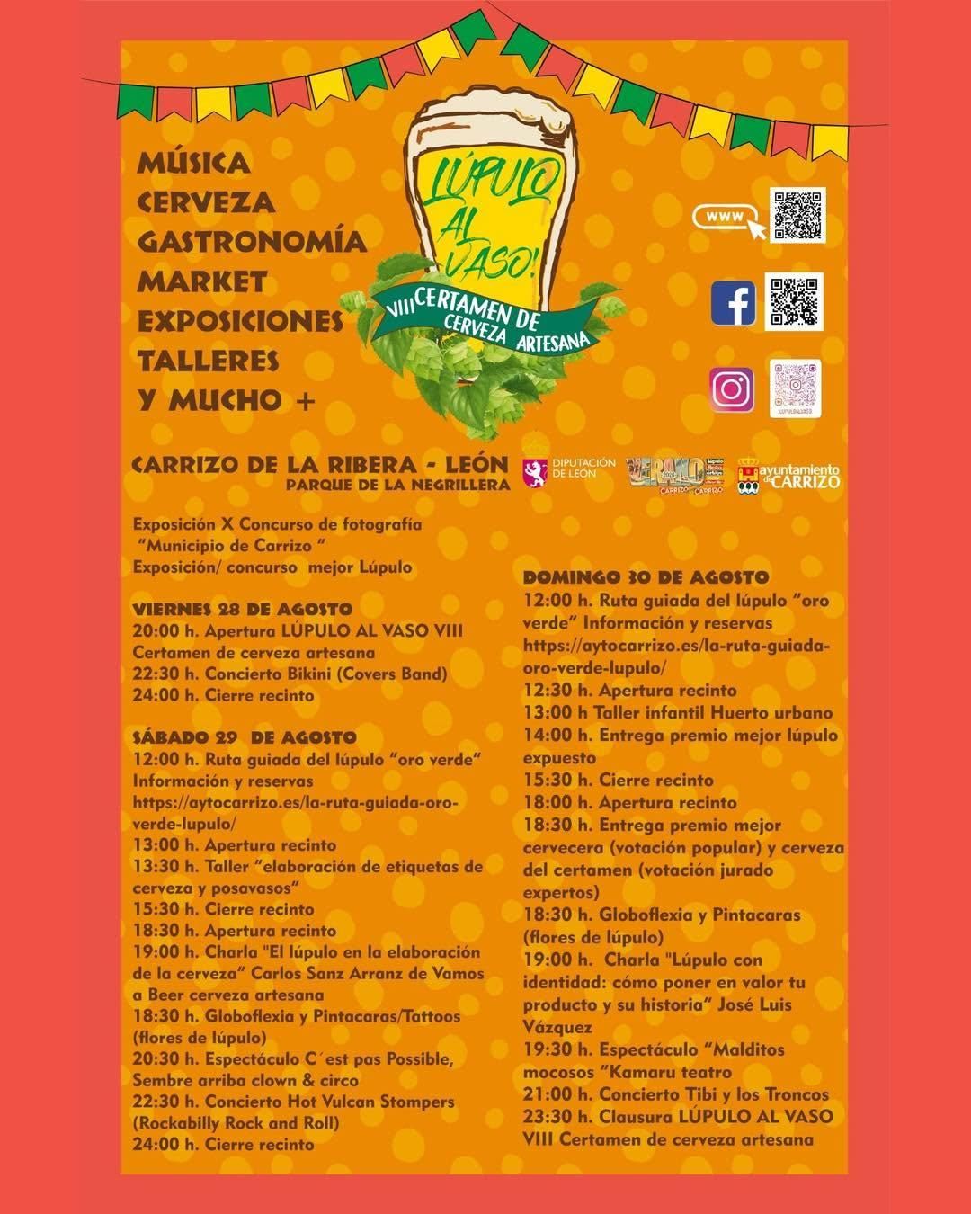 Programa del VIII Certamen de Cerveza Artesana Lúpulo al Vaso de Carrizo de la Ribera.