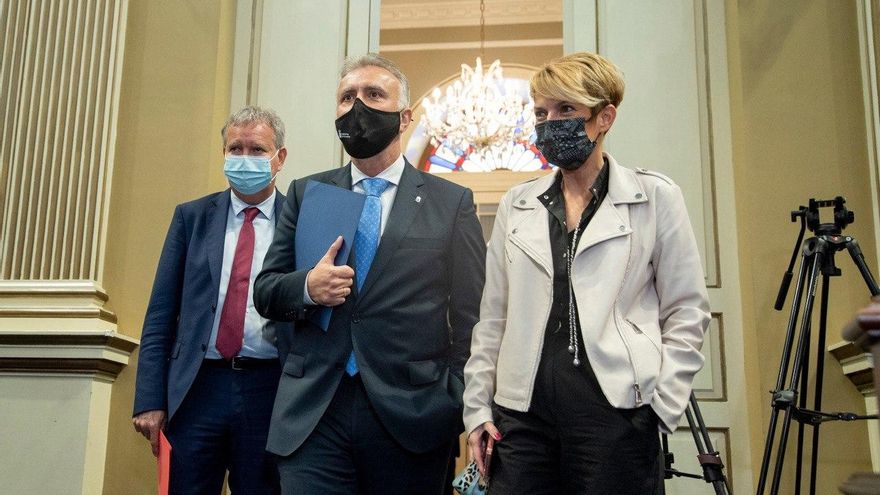 Torres en su llegada al Parlamento de Canarias.