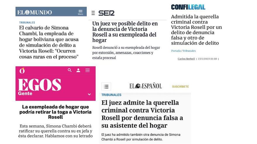 Algunos de los titulares publicados en la prensa nacional a raíz de la querella interpuesta por el abogado de Simona Chambi.