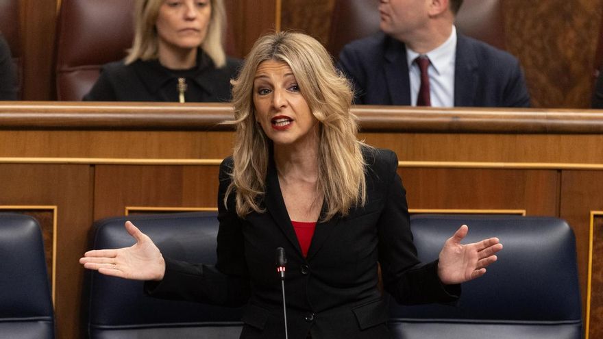 La vicepresidenta segunda y ministra de Trabajo y Economía Social, Yolanda Díaz, interviene durante una sesión de control al Gobierno, en el Congreso de los Diputados, a 7 de febrero de 2024, en Madrid