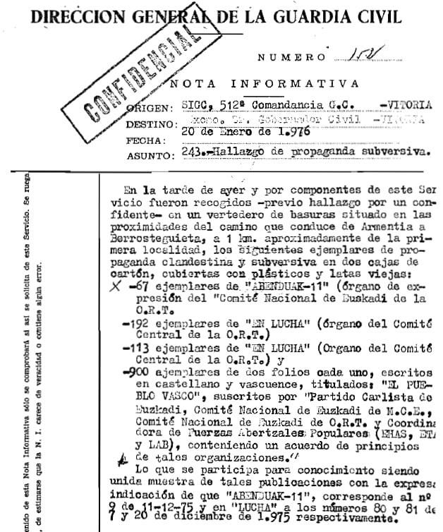 Informe "confidencial" de la Guardia Civil