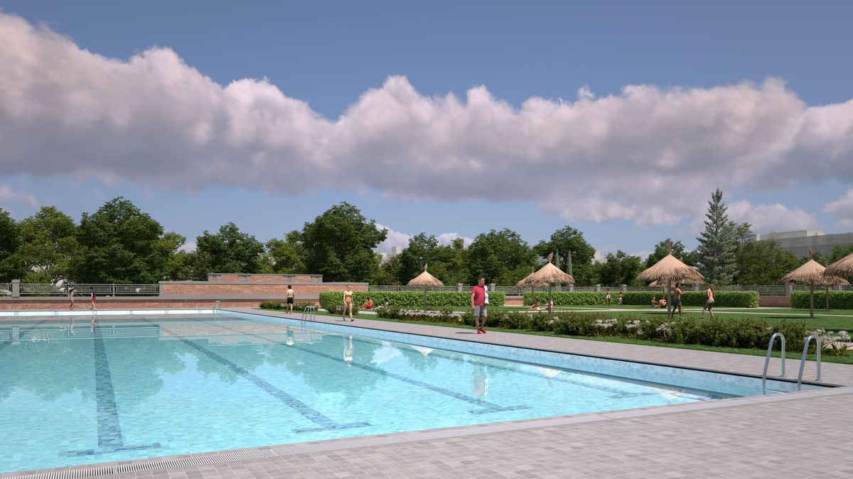 Otra vista de la zona de descanso junto a la piscina