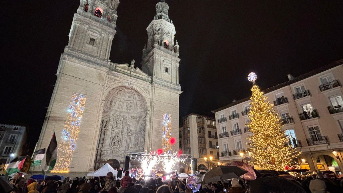 Logroño enciende la Navidad a pesar de la lluvia y del frío