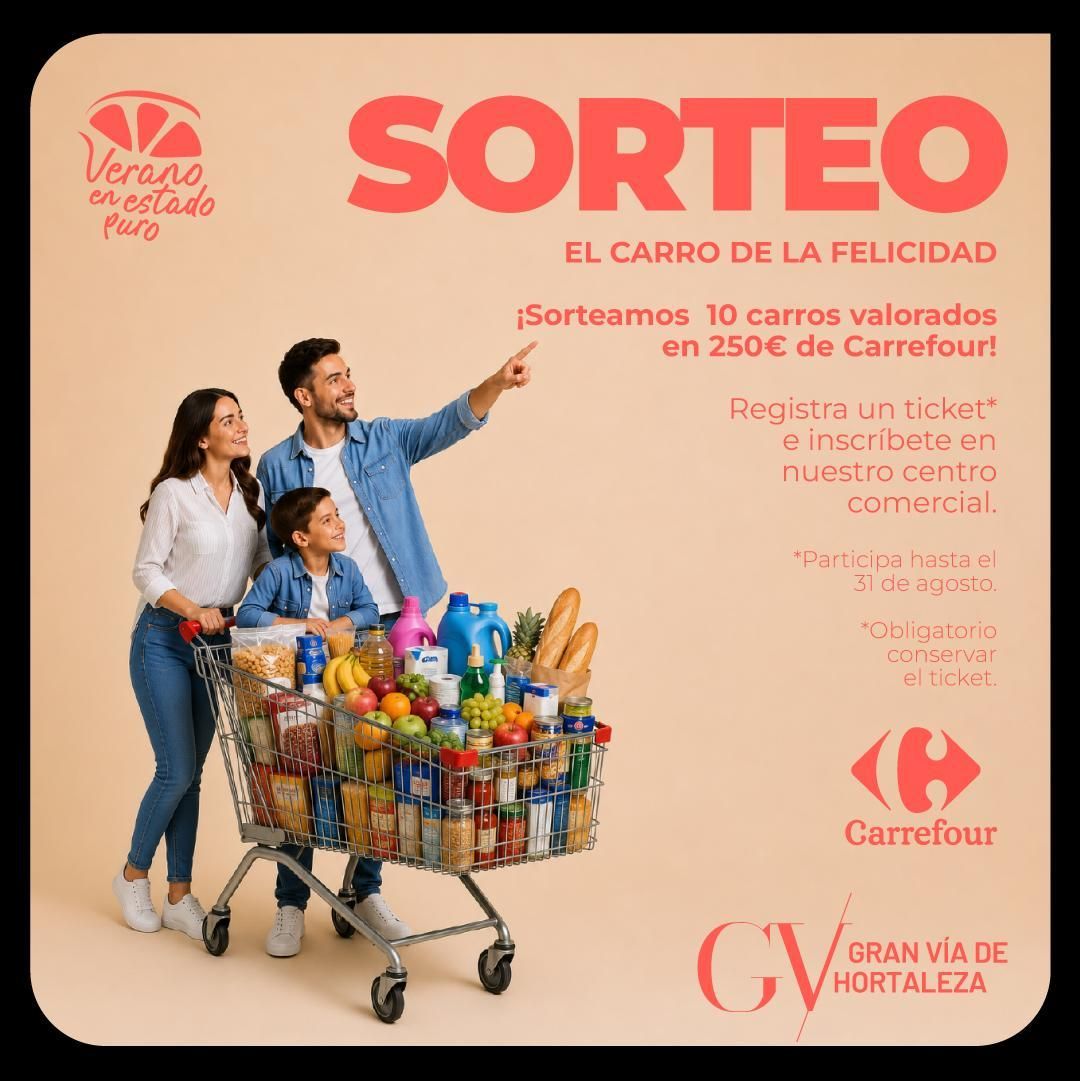 Cartel promocional del sorteo de carros de Carrefour