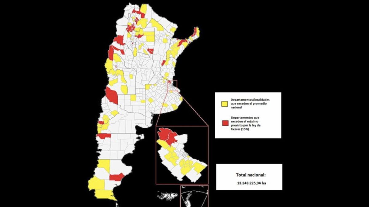 Mapa de extranjerización de tierras en Argentina por departamento