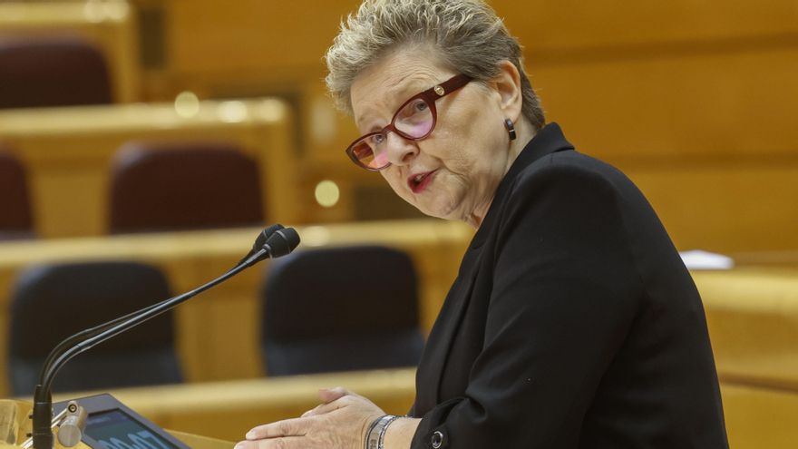La senadora de Junts María Teresa Pallarés interviene durante la sesión de control al Gobierno celebrada este martes por el pleno del Senado. EFE/ J.P.Gandul