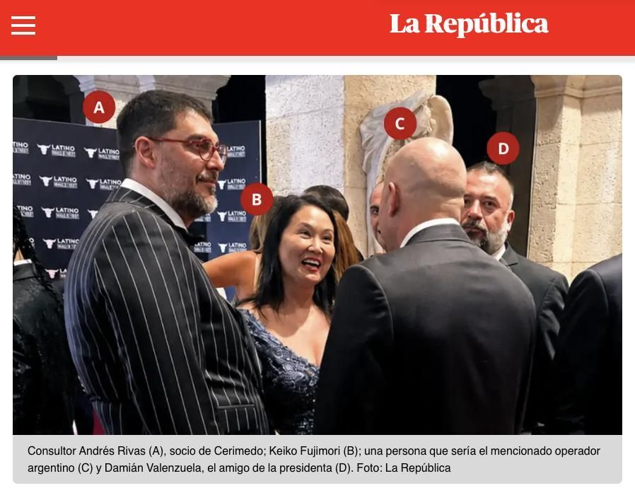 Diario La República de Perú. Cerimedo, de espaldas, con Keiko Fujimori, Andy Rivas y Damián Valenzuela.