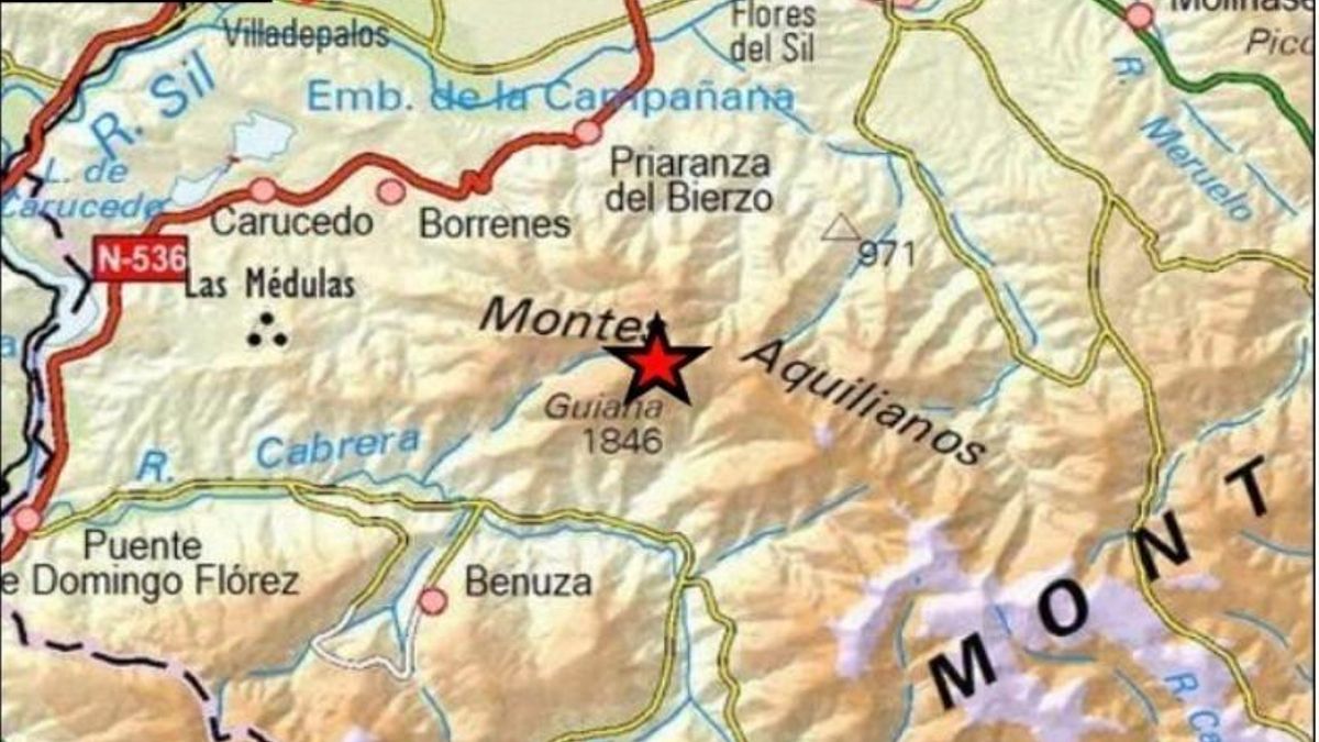 Epicentro del terremoto sobre un mapa del Bierzo