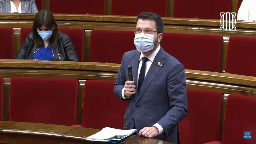 El vicepresidente de la Generalitat, Pere Aragonès, en el pleno del Parlament.