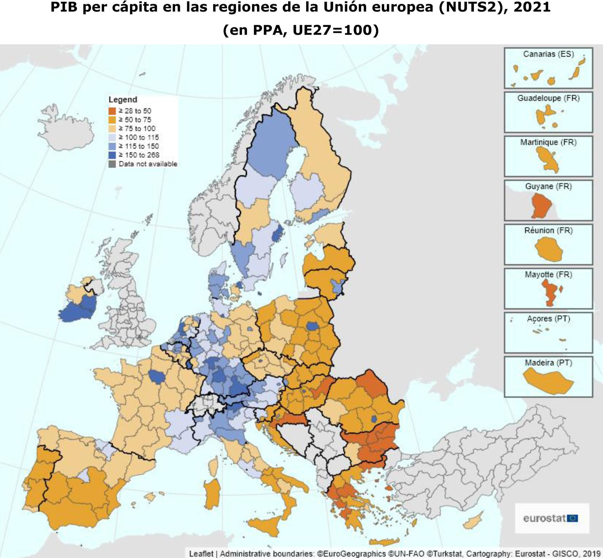 PIB Per cápita en las regiones de la UE.