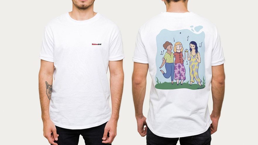 Camiseta que regala Mahou por Pinta Malasaña, con diseño de Mowcka