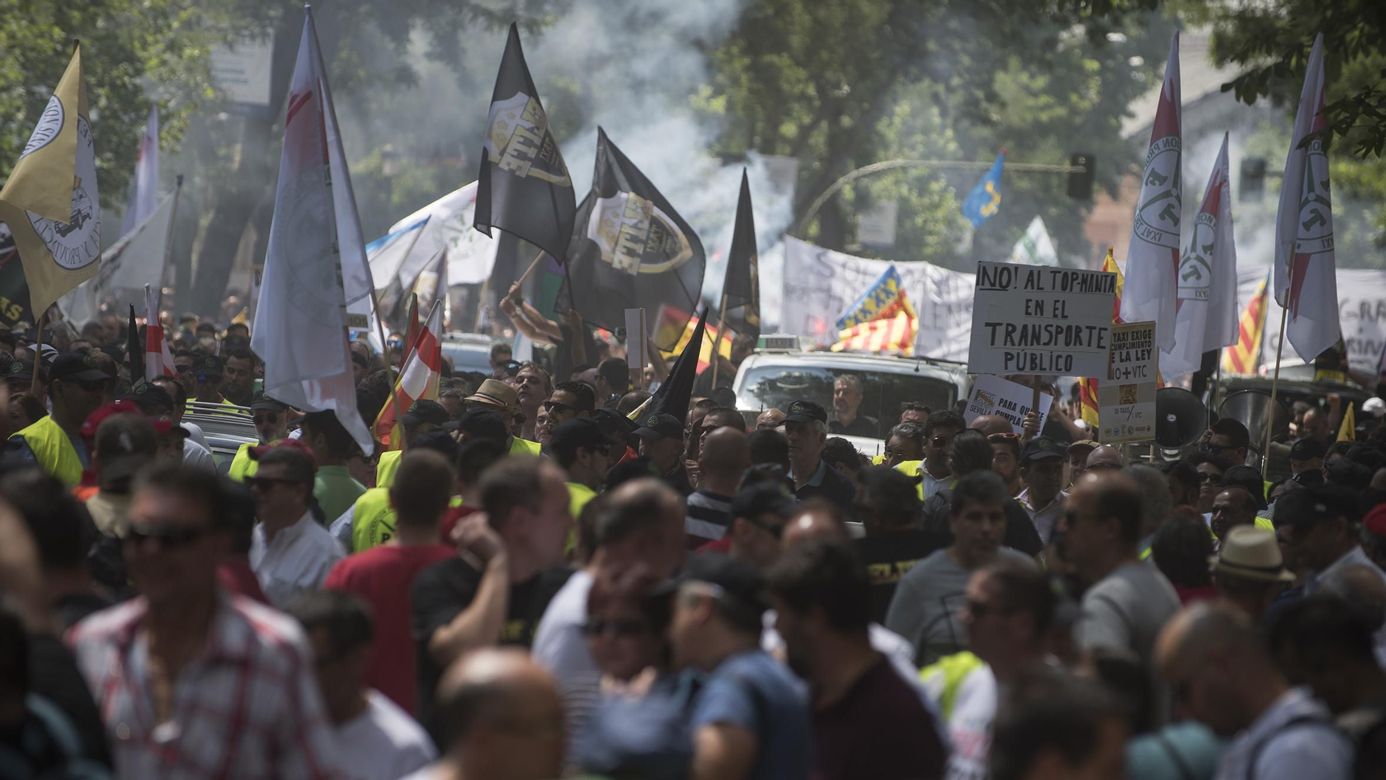 Protesta de taxistas en Madrid. Foto: Fernando Sánchez