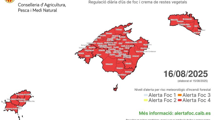 Mapa de AlertaFoc de este sábado, 16 de agosto de 2025