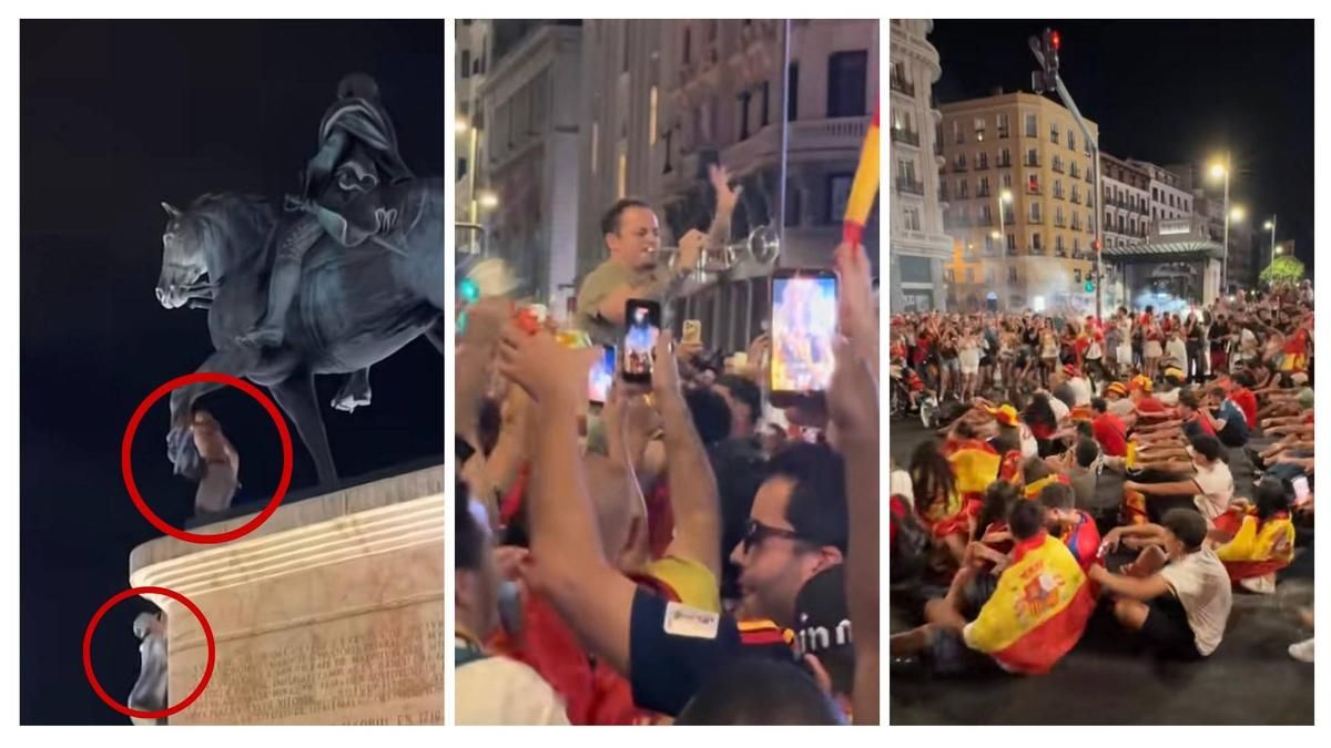 Madrid enloquece la noche de la victoria de España en el Mundial: baños en fuentes, gritos vikingos y conciertos improvisados