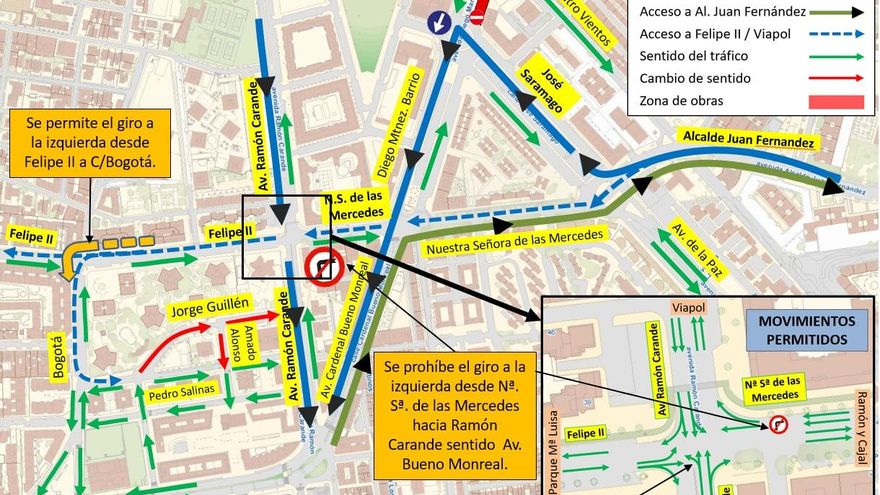 Ordenación del tráfico en el entorno de Felipe II y Ramón Carande.