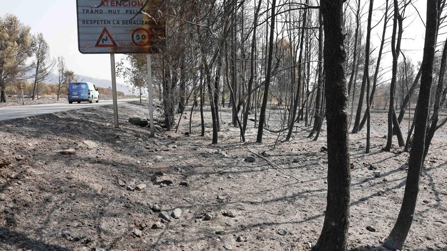 Vista general de una carretera entre La Vall d'Uixó y la Vilavella, dos de los municipios afectados por el incendio.