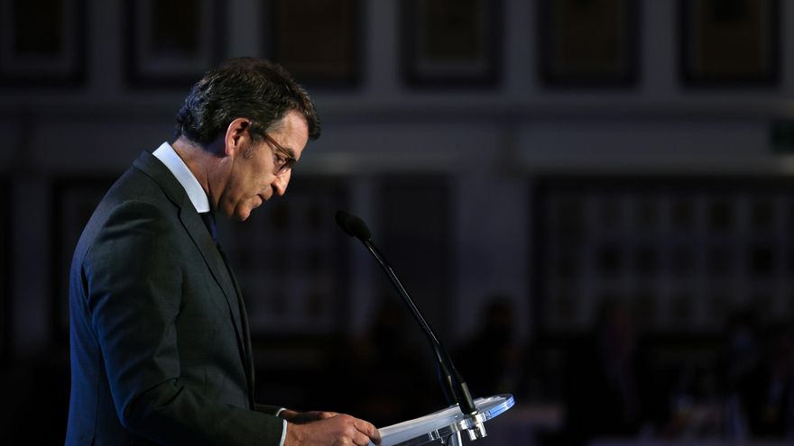 El presidente de la Xunta de Galicia, Alberto Núñez Feijóo, este miércoles en una jornada sobre el Plan Estratéxico Galicia 2022-2030. EFE/ Cabalar
