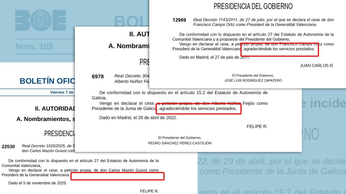El Gobierno publica el cese de Mazón como presidente de la Generalitat sin agradecer los servicios prestados