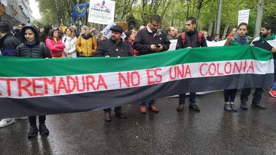 Manifestación de colectivos extremeños en Madrid, en 2019
