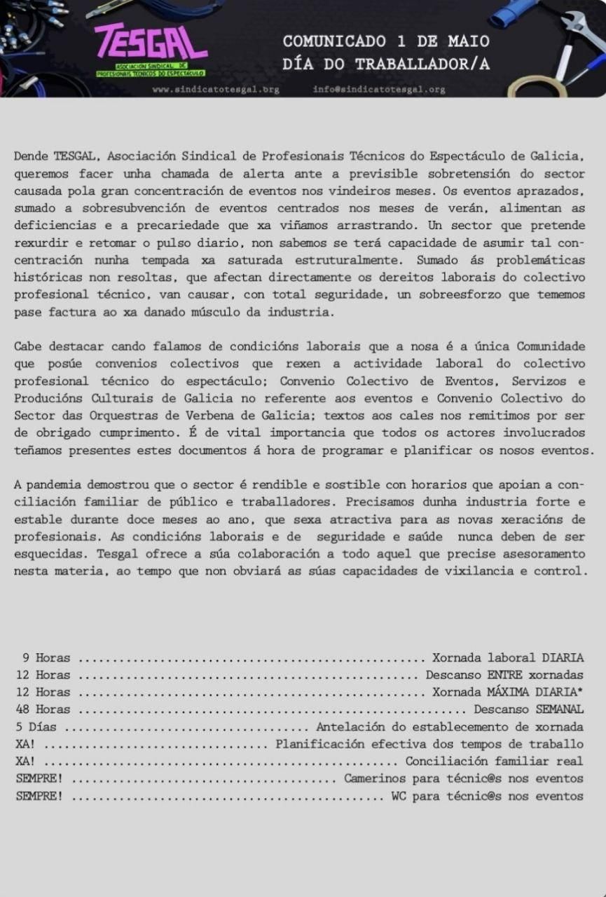 El comunicado de Tesgal.