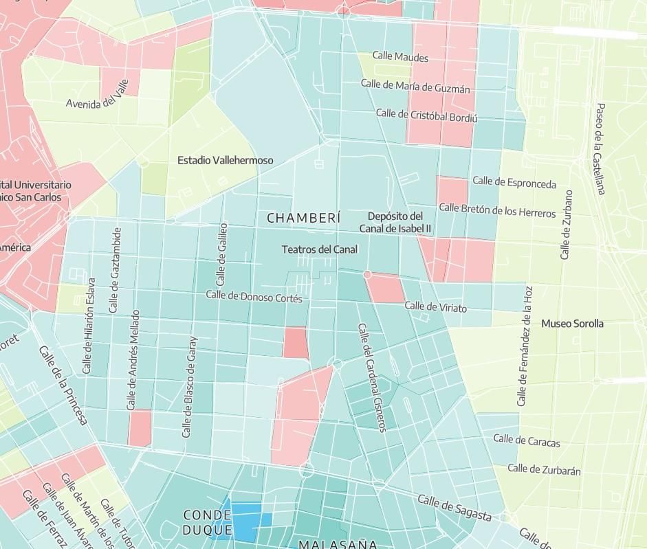 Segundo partido más votado en Chamberí el 4-M, por secciones censales