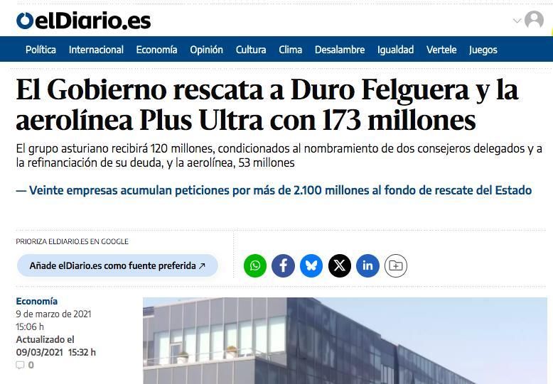 El Gobierno aprueba el rescate de Plus Ultra