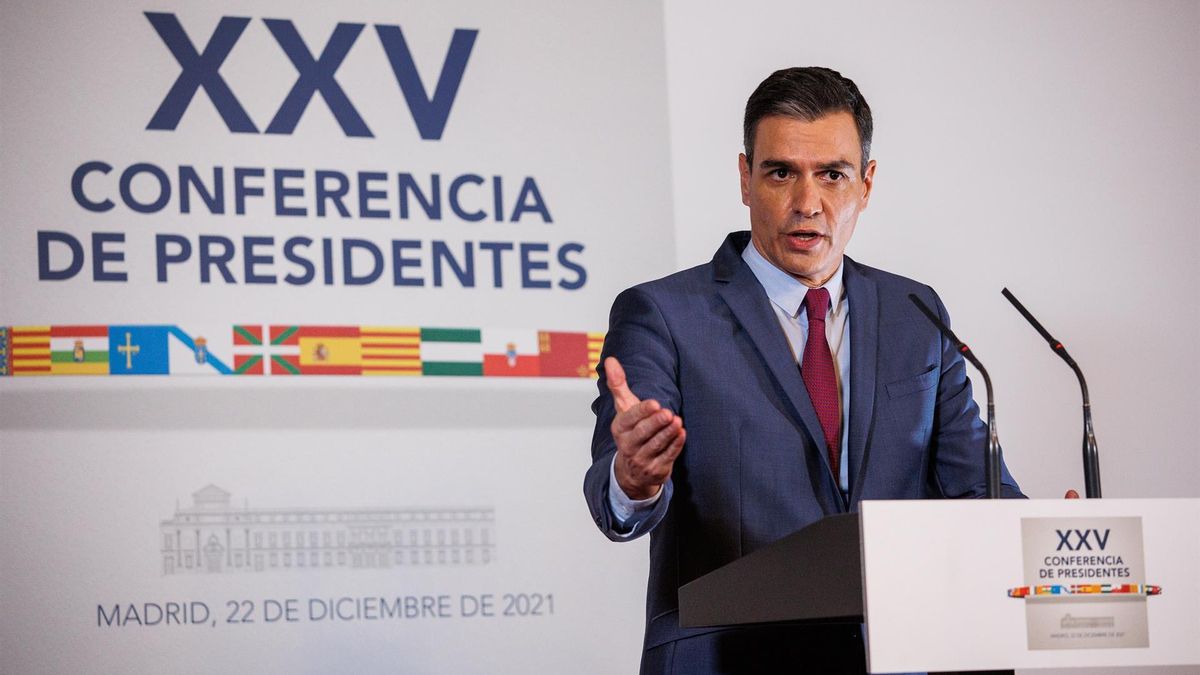 El presidente del Gobierno, Pedro Sánchez, durante la Conferencia de Presidentes extraordinaria celebrada en el Senado, a 22 de diciembre de 2021, en Madrid.
