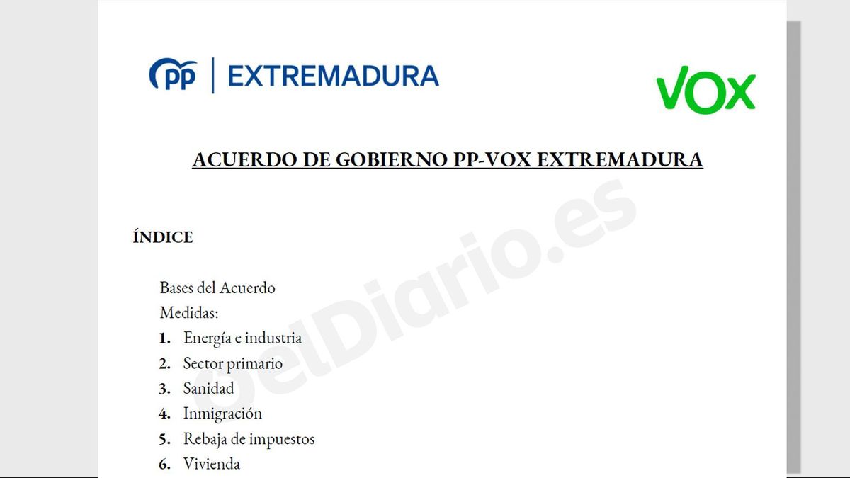 DOCUMENTO | Del rechazo a la acogida de menores migrantes a la "prohibición del burka en espacios públicos": consulta el pacto de PP y Vox en Extremadura
