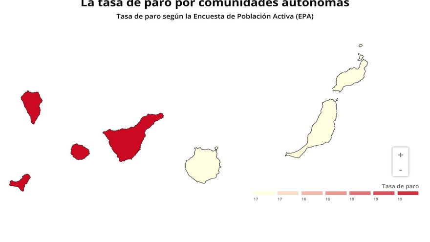 Tasa de paro en Canarias en el primer trimestre de 2020 según datos de la EPA