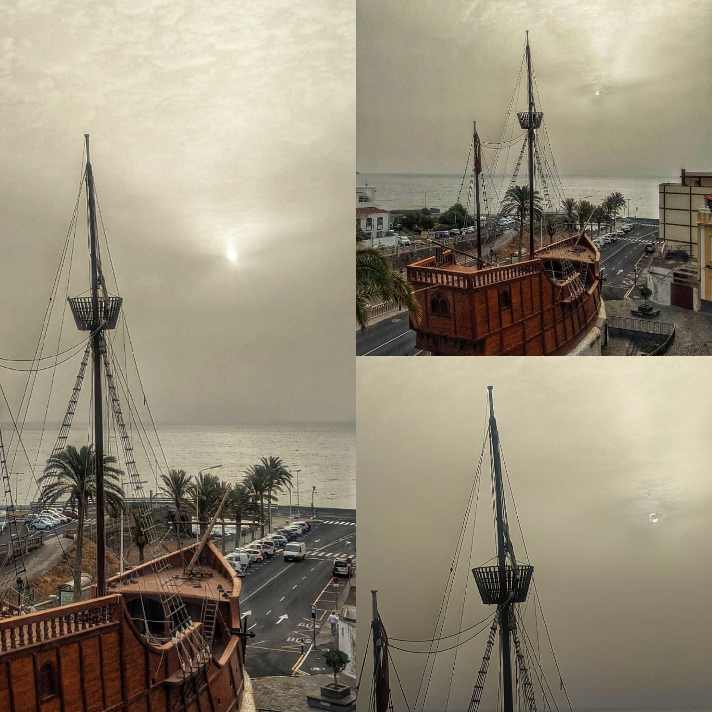 Imágenes de la calima, este lunes, en Santa Cruz de La Palma.