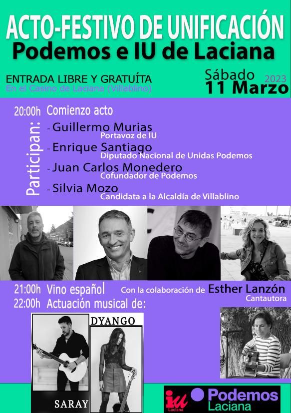 Cartel del llamado acto-festivo de unificación de IU y Podemos en Laciana.