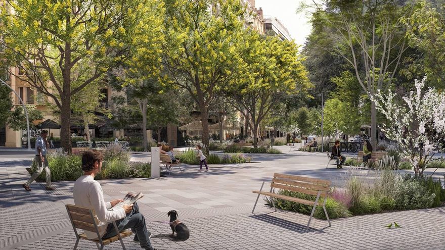 Así debería lucir una de las nuevas plazas en el Eixample, según el proyecto urbanístico