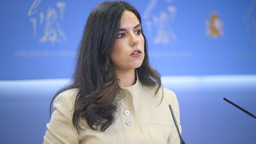 La portavoz de VOX en el Congreso, Pepa Millán,  durante una rueda de prensa, en el Congreso
