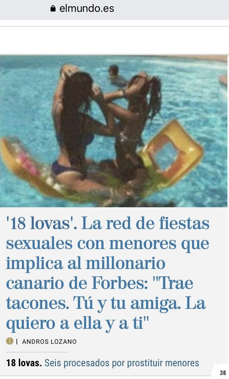 Titular del periódico El Mundo atribuyendo al empresario Eustasio López la organización de una "red de fiestas" e insinuando que la frase captando menores es suya. Nada de eso aparece en el sumario de 18 Lovas