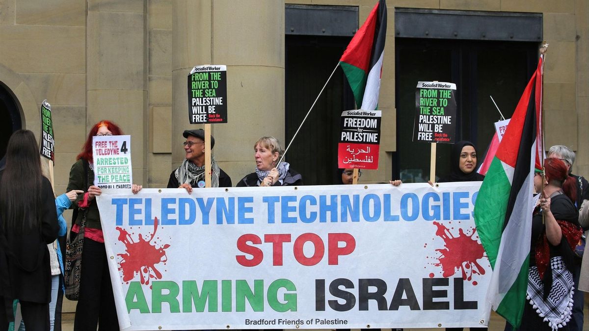 Manifestación propalestina contra la empresa británica Teledyne Technologies, en Bradford (Reino Unido), en septiembre de 2024.