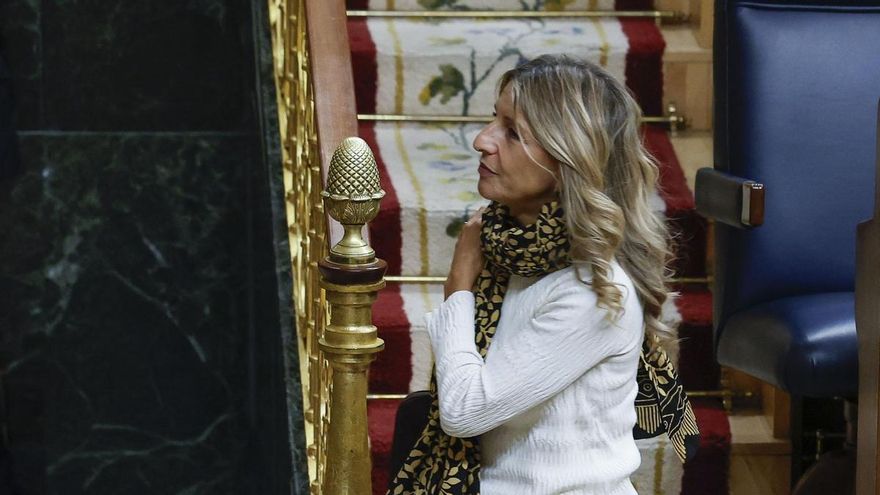 La vicepresidenta segunda y ministra de Trabajo y Economía Social Yolanda Díaz durante la sesión de control al Gobierno en el Congreso de los Diputados en Madrid, este miércoles.